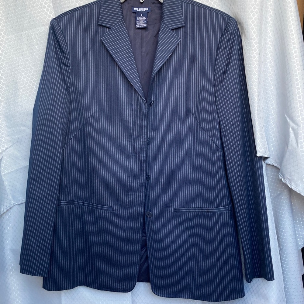 Vintage 90s The limited navy blue pin stripe blazer hidden shoulder pad - Picture 9 of 17